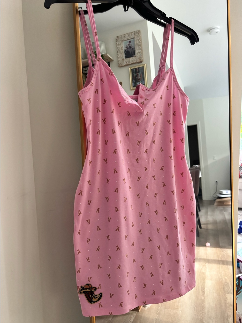Pink Slip Dress with Subtle Monogram Print - Women Intimates & Sleepwear